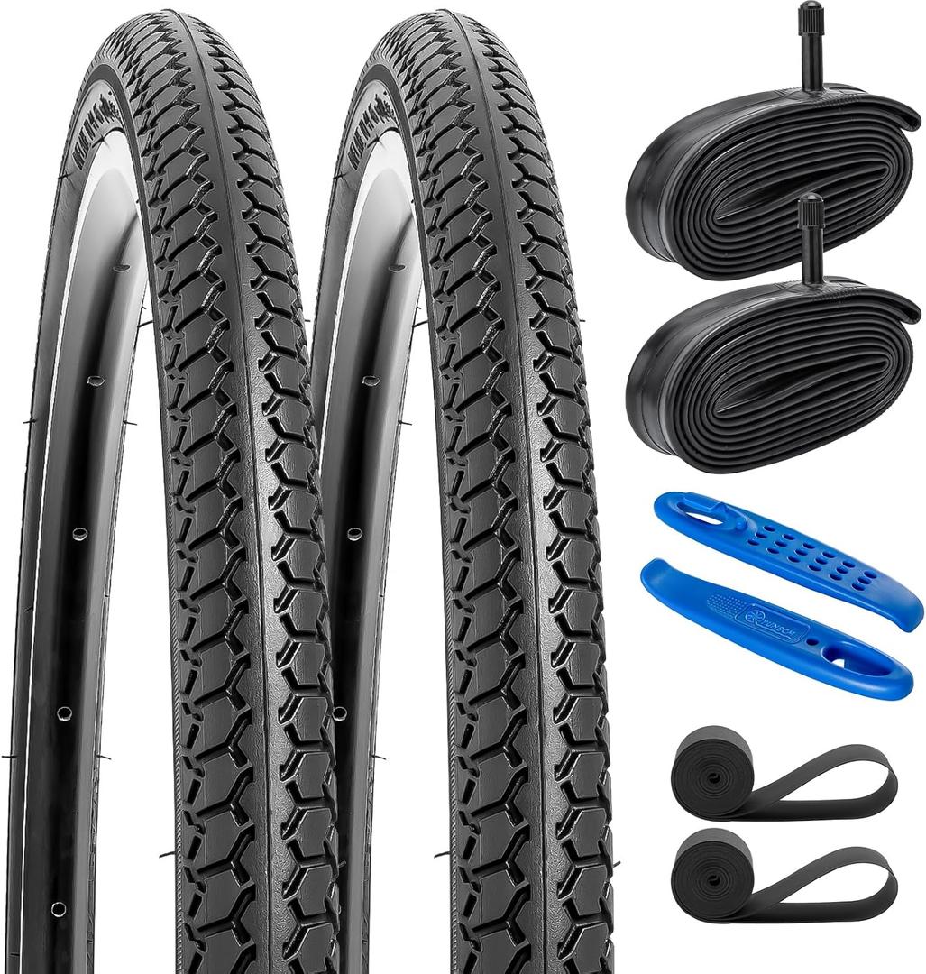 YUNSCM 2-PCS 27x1 3/8 (37-630) Road Bike Tires and 27'' Heavy Duty Bike Tubes Schrader Valve with 2 Rim Strips Compatible with 27X1 3/8 27x1 3-8 Bike Bicycle Tires and Tubes (Y-1006)