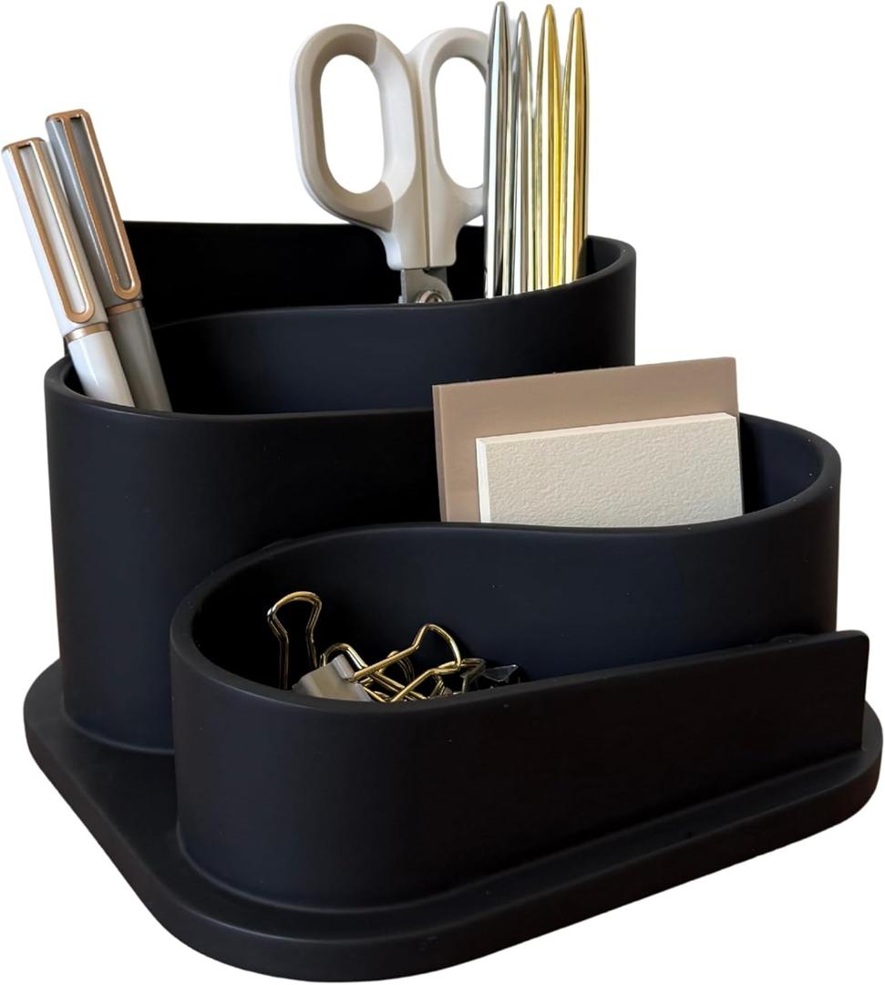 OAKOA Black Desk Organizer with Pen Holder - Aesthetic Desk Accessories for Women's Office - Black Pencil Holder for Desk - Desktop Organizer Caddy - Cute Desk Decor