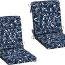 Arden 2-Pack earthFIBER Outdoor Patio Dining Chair Cushion, 20x44, Rain-Proof Seat Pad, Fade-Resistant Outdoor Cushion Navy Blue King Palm