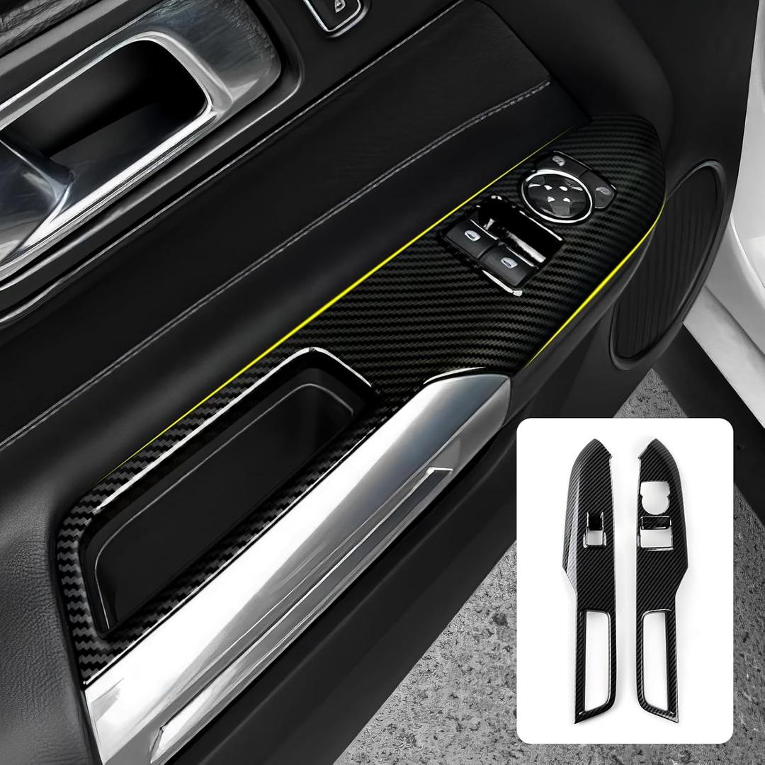 Car Window Lift Switch Panel Sticker ABS Carbon Fiber Decal Interior Trim Cover for Ford Mustang 2015-2026 / Shelby GT350 2015-2020 / GT500 2020-2022 Accessories (Style A)