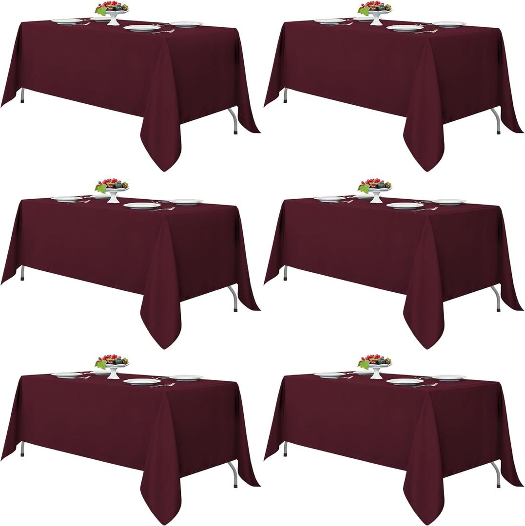 Fitable Burgundy Tablecloths for 6-8 Foot Tables, 6 Pack - 70 x 120 Inches - Reusable and Washable Table Clothes, Polyester Fabric Table Covers for Wedding, Party, Banquet