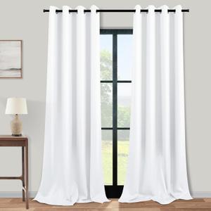 KOUFALL Room Darkening White Curtains 102 Inches Long for Living Room Grommet 80% Blackout Window Treaments Sun Heat Light Blocking Extra Long Curtains for Bedroom,52x102 Inch Length 2 Panels Set (52"W x 102"L (Pack of 2))