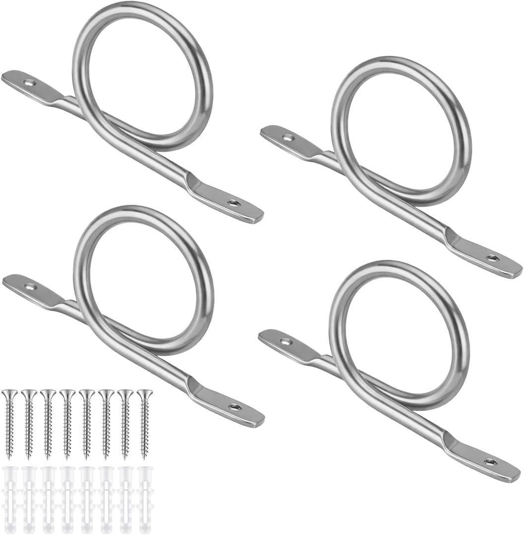 Yookeer 4 Pcs 1.5 Inch Diameter Curtain Rod Brackets Holder, Hand Forged Metal Curtain Rod Wall Hanger Rustic Closet Support with Screws for Rods Ceiling Blinds Drapes Wall Hook (Silver)