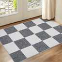 Checkered Rug 2x3 Washable Soft Rug Low-Pile Boho Rugs for Living Room with Non-Slip Backing for Bedrooms, Classroom, Dining Room, Office, Kids Playroom (Grey and White)