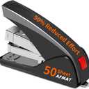 Stapler for Desk, 50 Sheet Effortless Stapler, Desktop Stapler Staple with One Finger, Portable Handheld Ergonomic Stapler Heavy Duty, Built-in Staple Remover, Space Save Size, Good for Home & Office (Black)