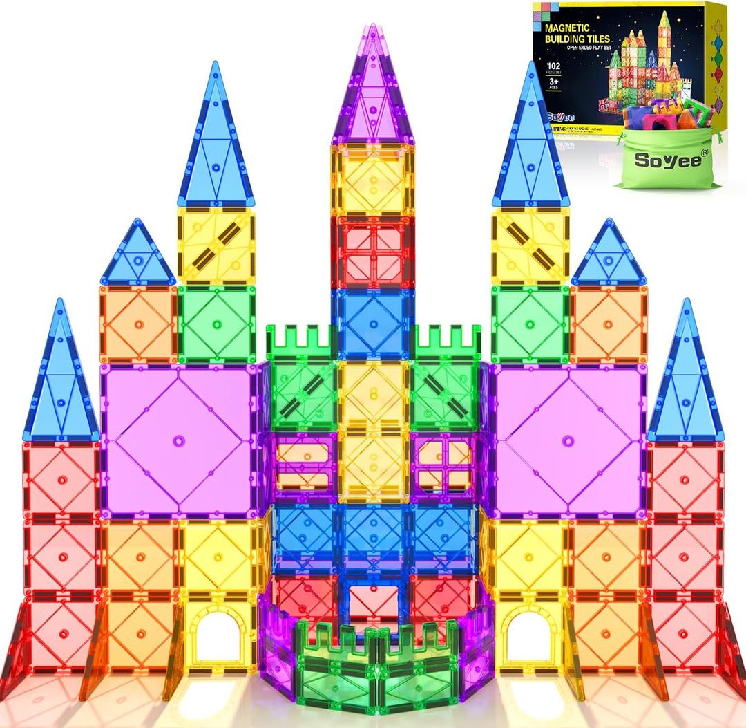 Soyee 102PCS Magnetic Tiles Building Blocks Stem Toys for 3+ Year Old Boys and Girls Montessori Toys Toddler Kids Gifts Parents Approved Sensory Toys Soyee 102PCS Magnetic Tiles Building Blocks Stem Toys for 3+ Year Old Boys and Girls Montessori Toys Toddler Kids Gifts Parents Approved Sensory Toys