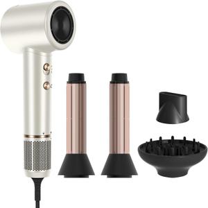 PARWIN PRO BEAUTY Secador de pelo Air-Sonic con difusor, pantalla LED HD y secador inico de alta velocidad de 110.000 RPM, rizadores de envoltura automtica de aire izquierdo y derecho de 1 1/4 (Champagne Silver-pro)