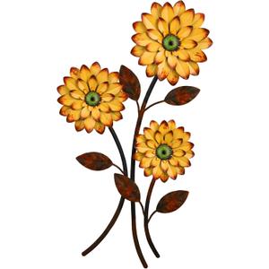 Xuhal Metal Flower Wall Art, 15.75 Inch Vintage Daisy Wall Decor, Not 3D, Flat Rustic Metal Floral Hanging Farmhouse Spring Leaf Sculpture for Living Room Bedroom Indoor Outdoor(Yellow)