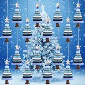 Soulchen 12 Sets Button Christmas Tree Craft Kits Make Your Own Button Christmas Tree Decorations DIY Xmas Hanging Ornament for Holiday Stocking Filler Gift Decor(Blue)
