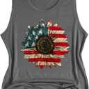 Independence Day Shirt for Women 4th of July Short Sleeve American Flag Shirt Sunflower Tee Tops (Gray, XL)