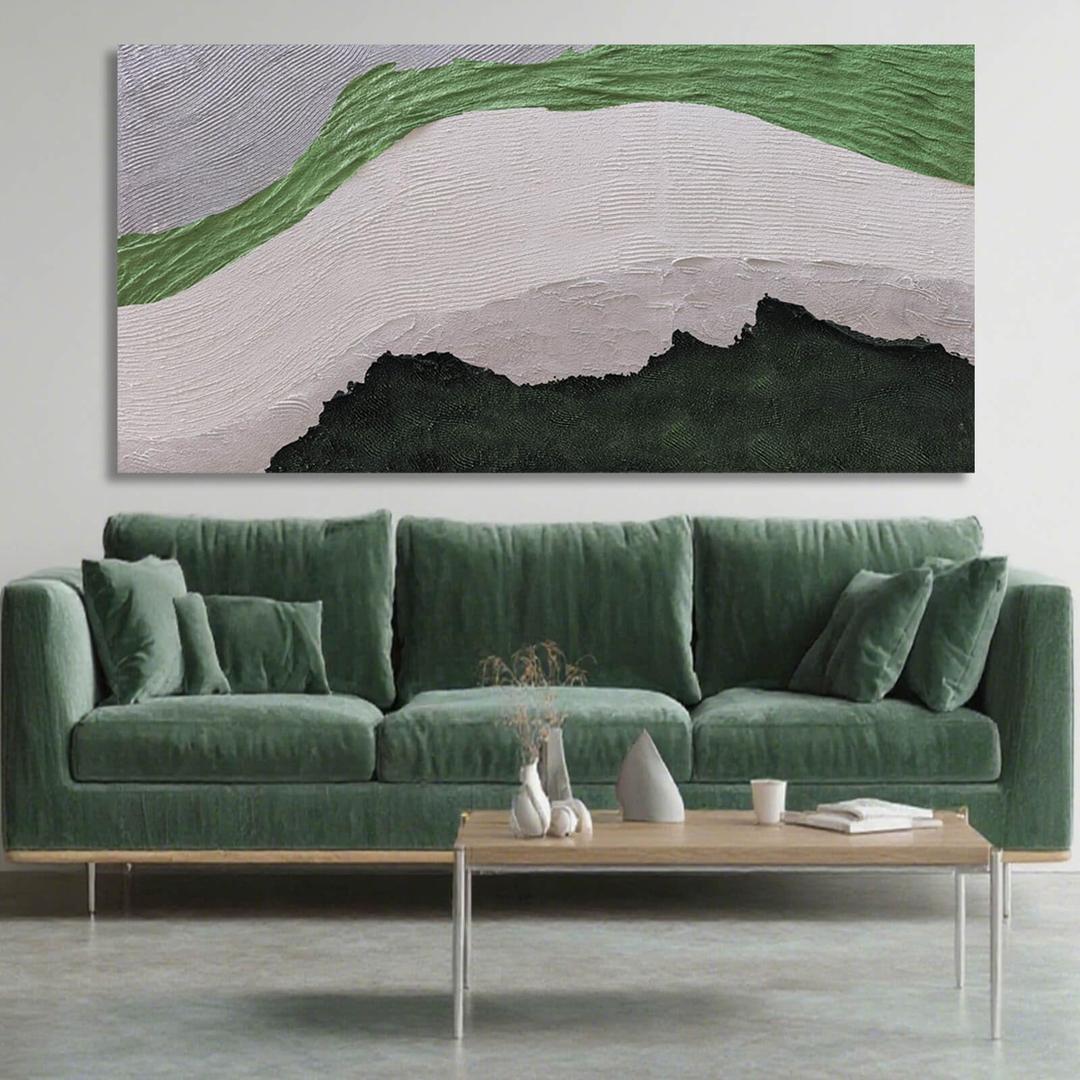 MLART99 Large Green and White Abstract Canvas Minimalist Artwork Textured Painting for Living Room Bedroom Office Modern Wall Decor 29x58 Inch