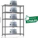 IZEUK 5-Tier Heavy Duty Metal Storage Shelving Unit, Adjustable Steel Wire Rack Shelf Organizer for Garage, Kitchen, Basement, Laundry, Office(Black, 17.7" D x 47.2" W x 72.3" H, 1750 lbs Capacity)