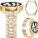 Mosonio Band ONLY Compatible with Samsung Galaxy Watch 6 40mm / 44mm, 20mm Bling Metal Galaxy Watch 6 Band with Bling Protective Cover Case for Women, Bling galaxy watch 6 Replacement Strap for Daily wear (Color & Size Optional (Galaxy Watch 6 44mm, S-Gold)