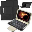 DETUOSI Universal 8.0 inch Android Tablet Case with Keyboard, Removable Wireless Bluetooth Keyboard + PU Leather Folio Book Cover + Stand, Travel Portable Sleeve for iOS/Android/Windows System Tablet Black