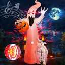 Marchpower 12FT Inflatable Outdoor Decoration with Projection Lights and Scary Sound, Waterproof Inflatable Halloween Pumpkin Ghost with LED for Garden