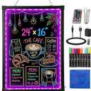 Slsy LED Writing Board 24"x16", Erasable Light-Up Message Display, 12 Colors & 26 Modes, Reusable LED Menu Sign with 8 Markers for Doodle, Illuminated Sign Board for Restaurants, Bars, Classrooms