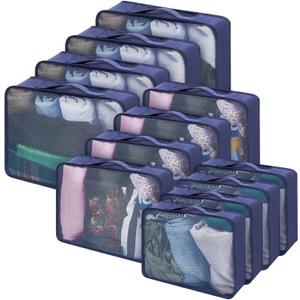 Silkfly 12 Pcs Packing Cubes for Suitcase Travel Luggage Bags Bulk Mesh Organizer Set for Hiking Camping Backpacking Clothes Accessories (Navy Blue,XL, L, M Size)