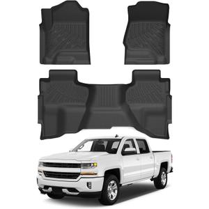 Cartist Floor Mats for 2014-2018 Chevy Silverado/GMC Sierra 1500, 2015-2019 Silverado 2500HD 3500 HD Double Cab, All Weather Floor Liners for Silverado Accessories, Heavy Duty TPE Car Mats