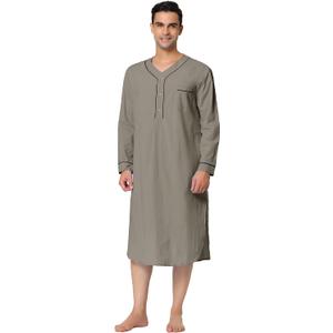 Lars Amadeus Men's Nightshirt Sleepwear Long Sleeves Comfy Henley Sleep Shirts Nightgown (Gray, L)