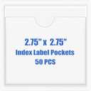 Origin-Joy 50 PCS Self-Adhesive Index Label Pockets, Clear Plastic Peel & Stick Card Holders with Top Open for Loading (2.75 x 2.75 inch)