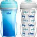 Chicco Insulated Sippy Cup 12+ Months, 9oz Toddler Training Cup with Bite-Resistant No-Spill Rim Spout, Double-Wall, BPA-Free, 2-Pack, Blue/Sharks