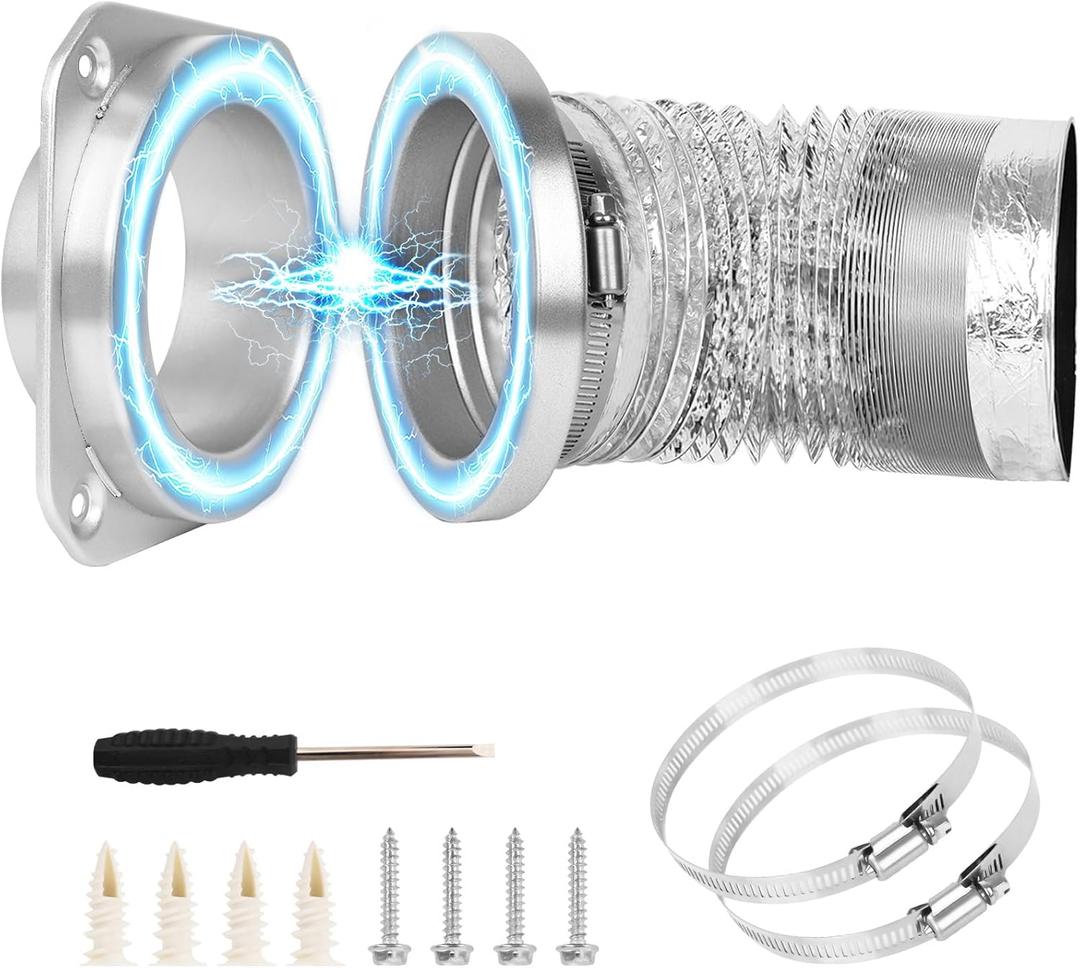 Magnetic Dryer Vent Connector Kit Dryer Vent Hose for Quick Connection and Disconnection Strong Magnet Self-Alignment Airtight Seal for Secure & Efficient Dryer Airflow Universal 3.3ft 4" Duct