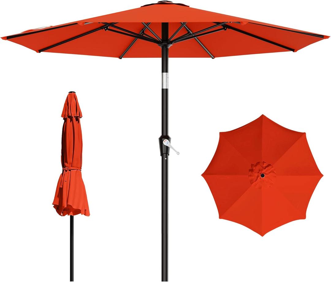 AreShark 9 FT Patio Umbrella for Outdoor, Outdoor Table Umbrella with Push Button Tilt and Crank, Outdoor Patio Umbrellas with 8 Sturdy Ribs for Market, Garden, Pool (Orange)