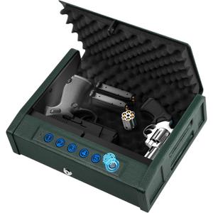 Biometric Pistol Safe for 24 Guns, Quick Access Handgun Lock Box with 5-Digit Backlit Keypad, USB-C Emergency Power, Silent Mode & Green Micro-Fiber Leather Design for Home, Car, Bedside Use