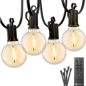 Brightown Outdoor String Lights, 38FT 15 Shatterproof LED Bulbs with Remote, Waterproof Dimmable Patio Hanging Lamps for Porch, Balcony, Bistro, Cafe, Deck, Backyard