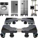 Updated Fridge Stand Mobile Base with Double Pipes 4 Locking Wheels 4 Strong Feet, Adjustable Furniture Dolly for Washer Dryer Washing Machine Stand Pedestal, Refrigerator (Grey, Extra Large)