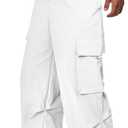 Zando Cargo Pants for Men Baggy Joggers Parachute Pants Waterproof Hiking with Pockets Drawstring Trouser (Small, White)