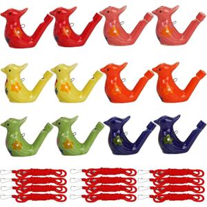 SOUJOY 12 PCS Bird Water Whistle, Ceramic Fun Birdie Call Whistle with Lanyard, Water Warbler Toys for Birthday Gift, Easter Gift, Water and Bath Play Fun, Outdoors