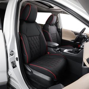 EKR Tundra Seat Covers Full Set for 2022 2023 2024 2025 2026 Toyota Tundra CrewMax/Tundra Hybrid Limited,TRD Pro,Driver's Seat W/NO Legrest,Faux Leather(Black with Red Piping)