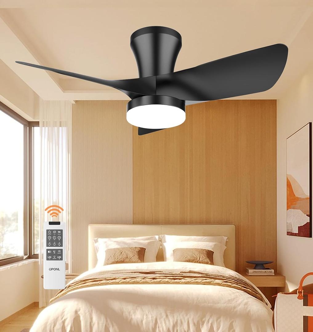 Black Ceiling Fan with Light 30inch, Large Air Volume, Ceiling Fans with Lights for Bedroom Kitchen Dining room Patio