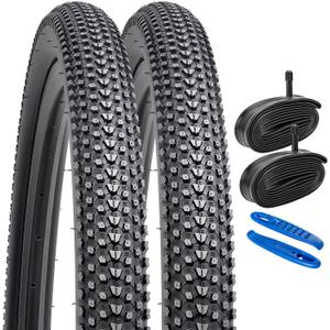 YUNSCM 26" Mountain Bike Tires 26x2.10/52-559 and 26" Bike Tubes Schrader Valve Compatible with Off Road Bike 26x2.0 26 x 2.10 26x2.125 Bicycle Tires and Tubes (Y-1088)