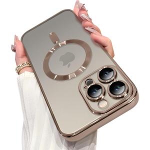 OOK Magnetic Case Made for iPhone 16 Pro Max (6.9 Inch) [Built-in Camera Lens Protector] [Compatible with MagSafe] Soft TPU Anti-Scratch Shockproof Protective Slim Clear Case for Women Men - Brown