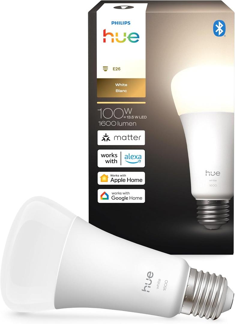 Philips Hue Smart LED A21 Bulb 1-Pack, Warm White Light 2700K, E26 Base, 13.5W, 1600 Lumens, Dimmable LED Bulbs, Works with Alexa, Google Assistant, and Apple Home