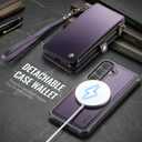For Samsung Galaxy S26 Wallet Case Magnetic [Compatible with Magsafe] [RFID Blocking Card Holder] [Zipper] [Strap] Detachable Drop-Proof Protective Phone Cases for Galaxy S26-6.3", Purple