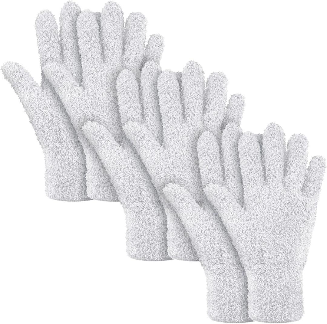Patelai 3 Pairs Microfiber Plant Dusting Gloves Leaf Cleaning Gloves for Indoor Plants, Blinds, Furniture, House (White,Large)