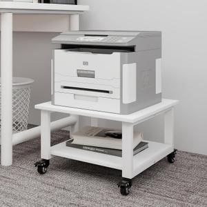 Natwind 2 Tier Laser Printer Stand,19.7''x19.7''x12.6'' Large Printer Table Copier Stand Under Desk,Heavy Duty Rolling Cart with Paper Storage Shelf,Printer Holder on Wheels for Home Office (White)