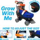 Chicago Skates Glitzy Kids Roller Skates - Adjustable Roller Skates Girls Boys, Light-Up Wheels, Durable Beginner Quad Skates with Front Stopper, Comfortable, Smooth Rolling, Indoor Outdoor, Age 3+ (Blue/Black/Orange, Small)