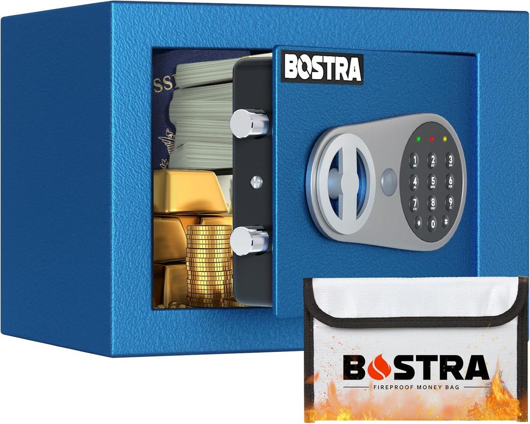 Botsa Fireproof Safe Box with Sensor Light, Fireproof Bag & Digital Keypad, Blue, 0.23 Cu Ft