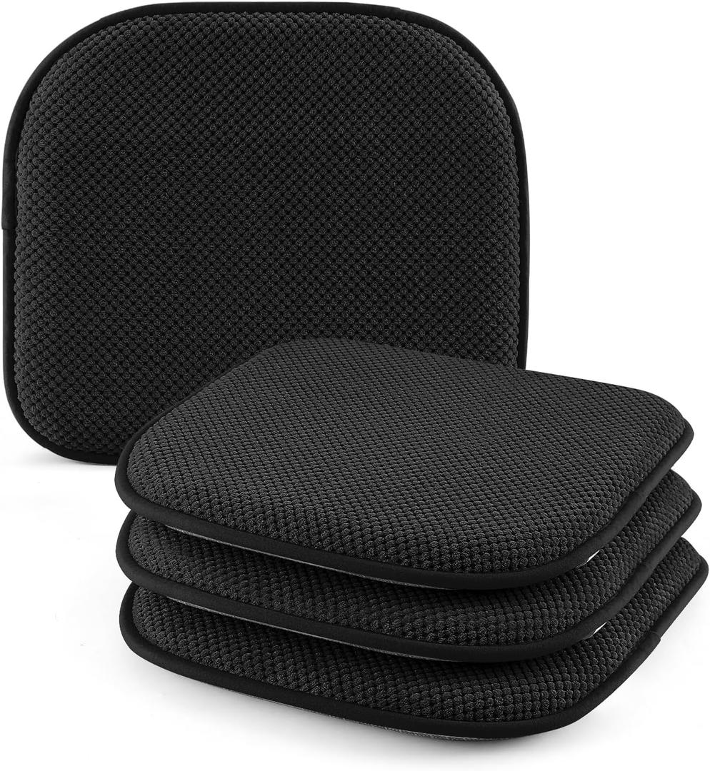 SWEMSTAR Chair Cushions - 15"*17" Kitchen Dining Chair Pads Foam Seat Cushion for Chairs Barstool Cushions Non Slip Seat Pad Set of 4 - Black