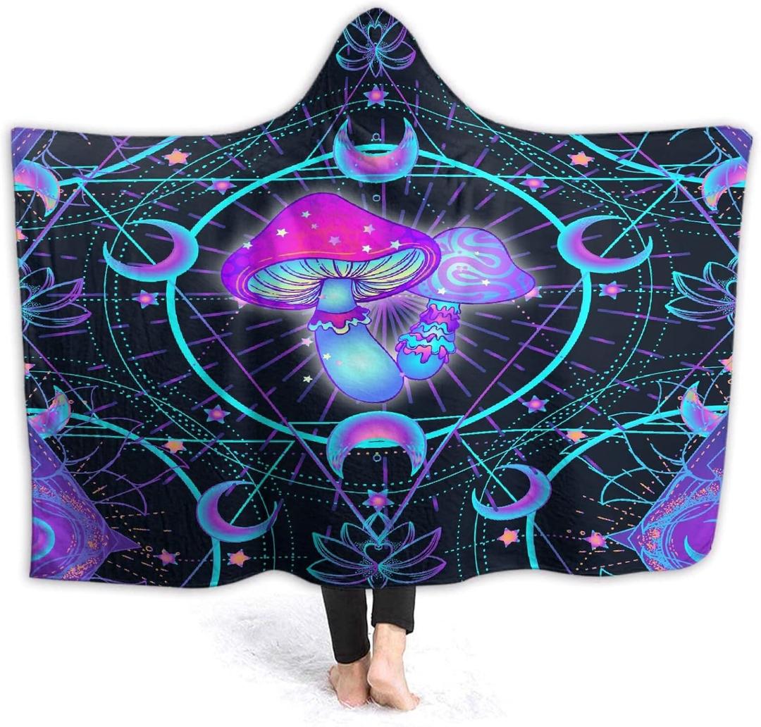 Mushroom Wearable Hooded Blanket, Mushroom Gift for Women Men Purple Poncho Blanket 60x80inches Home Decor for Teens Girls Boys, Mushroom2, 60"x80"for Adults Man Woman
