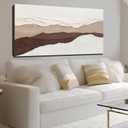 Modern Abstract Wall Art Textured Beige and Brown Canvas 24x48 inch Layered Terrain Painting for Living Room Bedroom Decor