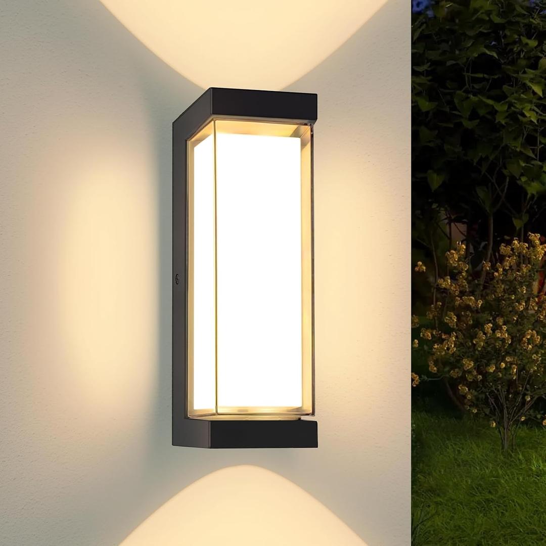 24W Outdoor Wall Light Fixtures, Exterior IP65 Waterproof LED Lantern, Black Porch Lights with Double Lampshades, 3000LM 3000K Sconces Wall Mount, Modern Wall Lamps for Garage Front Door Garden