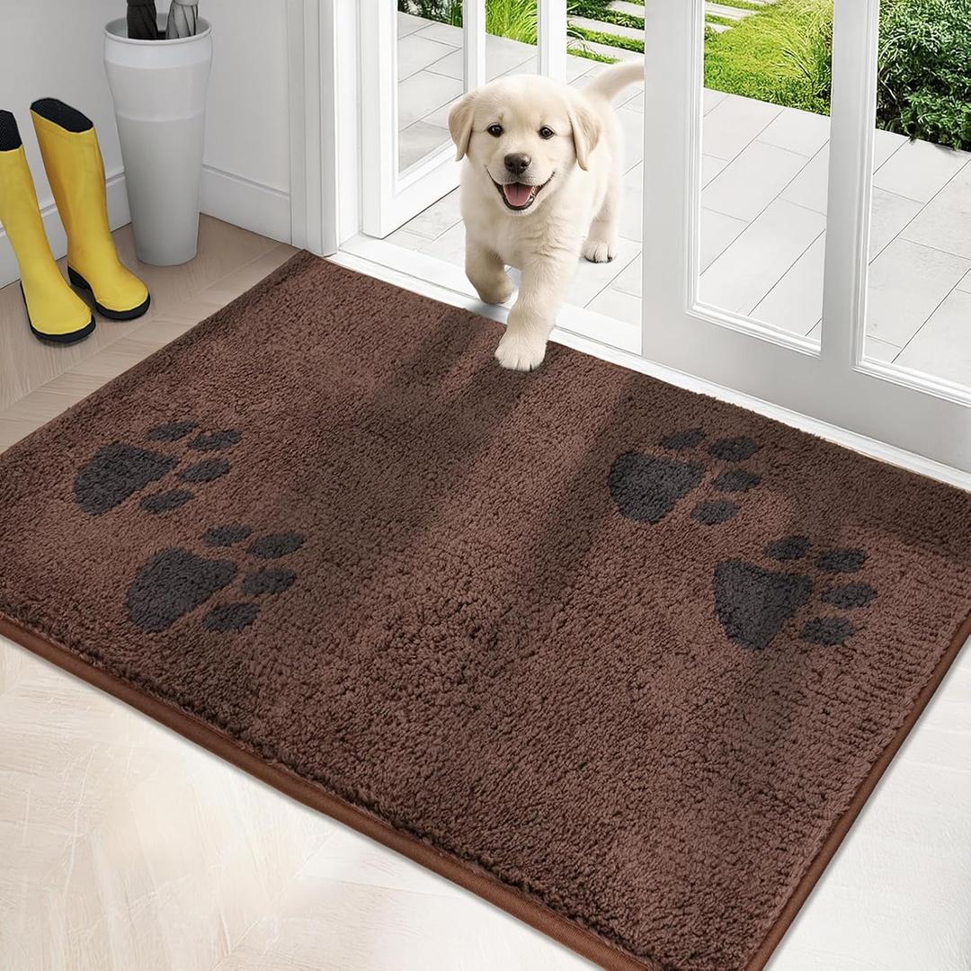 PURRUGS Dirt Trapping Door Mat 32" x 47", Non-Skid/Slip Machine Washable Microfiber Entrance Rug, Shoes Scraper, Dog Doormat, Super Absorbent Floor Mat for Muddy Wet Shoes and Paws, Brown