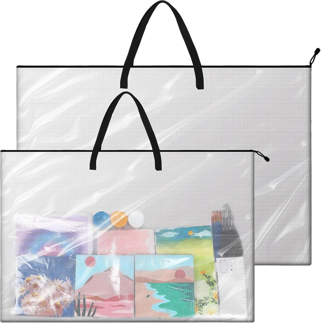 Tenceur 2 Pcs Art Portfolio Case 24 x 36 and 48 x 36 Inch Large Poster Storage Bag PVC Art Portfolio Container with Zipper and Handle Bulletin Board Clear Storage Folder for Artwork