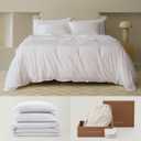 Double Stitch Cotton Tencel Duvet Cover - King Size Comforter Cover, Luxury & Soft Eucalyptus Lyocell Bedding Set for Hot Sleepers, Cooling & Breathable, Button Closure, Bright White, 106"x90"