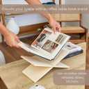 Faux Travertine Stone Finish Resin Book Holder for Recipe Book Display Stand, Coffee Table Books, 2 Pieces Slot Together, Neutral Beige Coffee Table Decor